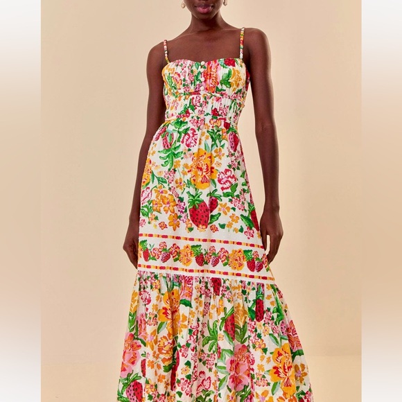 🌺🎉HP🎉🌺 NWT Farm Rio White Floral Sketch Midi Dress - Picture 2 of 16